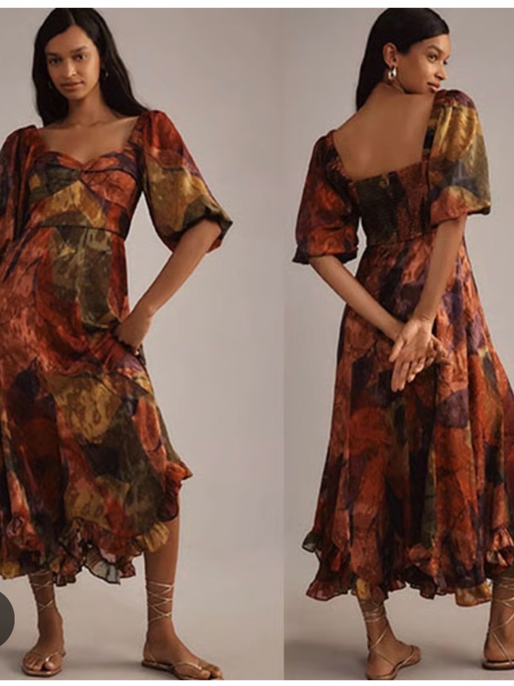 Hutch Printed Multi-Color Puff-Sleeve Midi Dress - Anthropologie